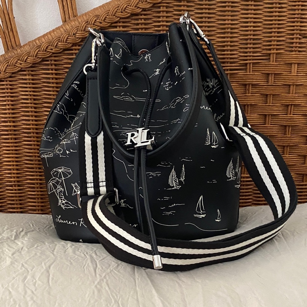 Lauren Ralph Lauren Black and White Nautical Shoulder Bag